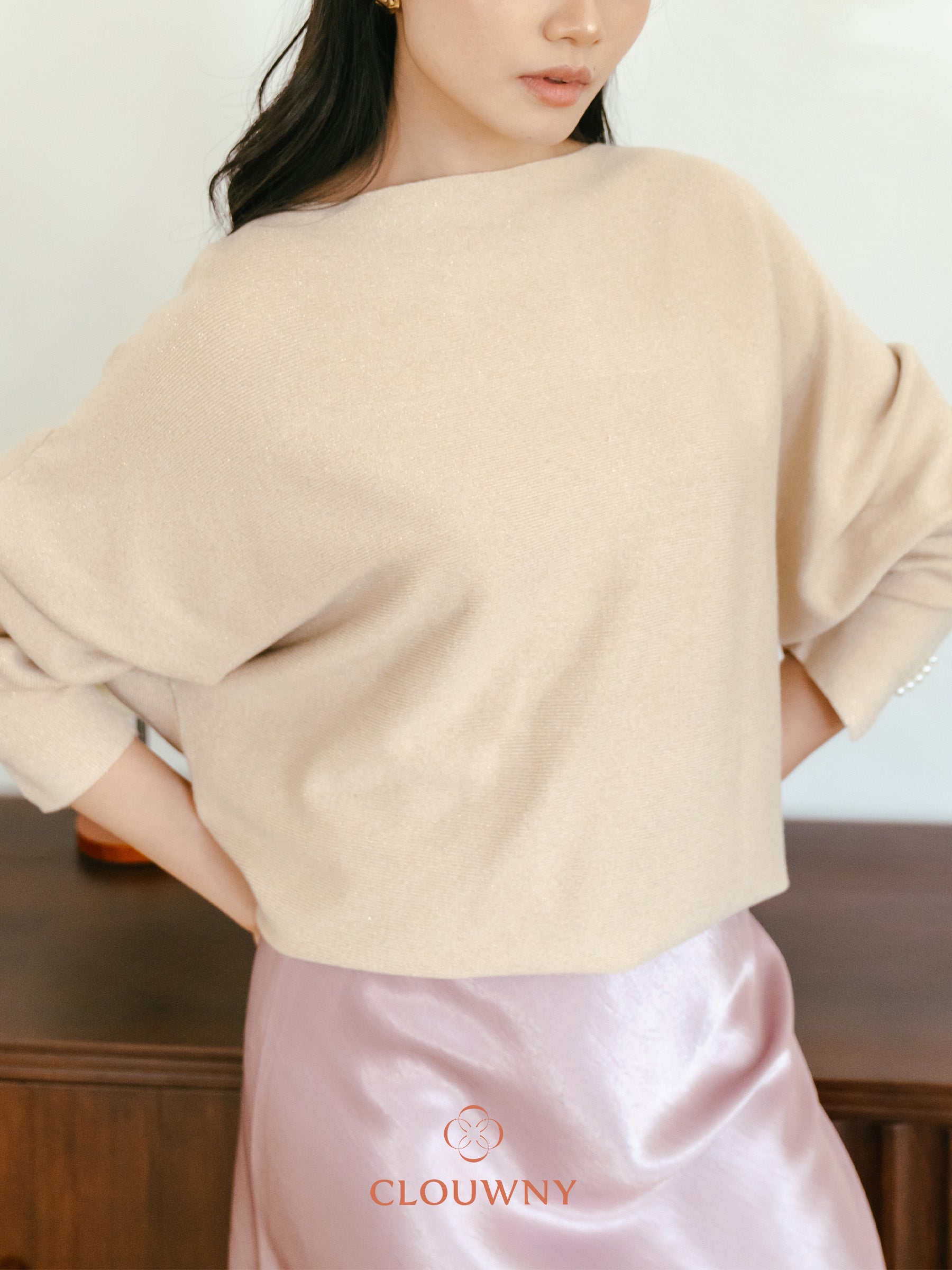 Arvi Glitter Batwing Top - Khaki